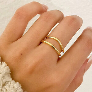 925 Sterling Silver Gold Wave Ring Dainty Gold Ring Minimalist Stackable Ring